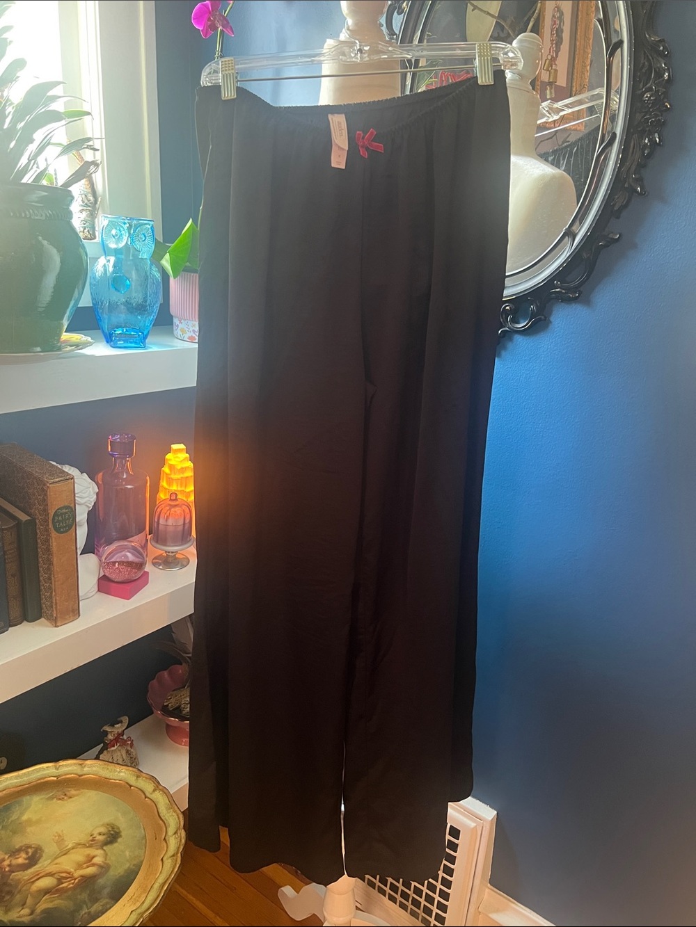 Auden Black Lounge Pants with Red Velvet Bow